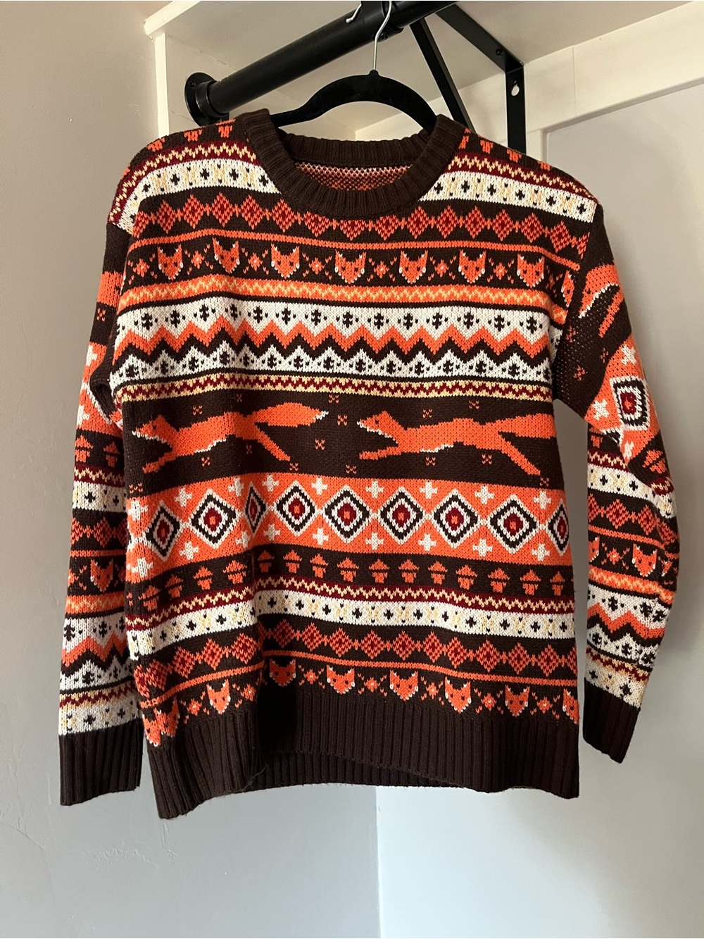 Fair Isle Crewneck Sweater in Brown & Orange